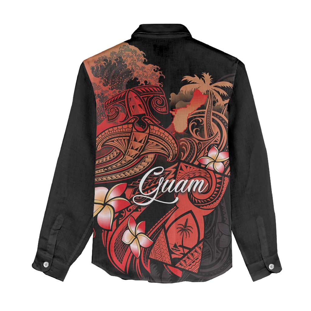 Guam Tribal Chamorro Women Casual Shirt Polynesian Shark with Plumeria and Sea Vibe - Polynesian Pride
