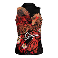Guam Tribal Chamorro Women Sleeveless Polo Shirt Polynesian Shark with Plumeria and Sea Vibe LT03 - Polynesian Pride