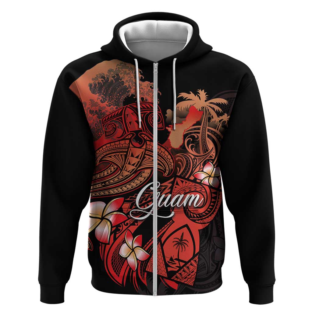 Guam Tribal Chamorro Zip Hoodie Polynesian Shark with Plumeria and Sea Vibe LT03 Zip Hoodie Black - Polynesian Pride