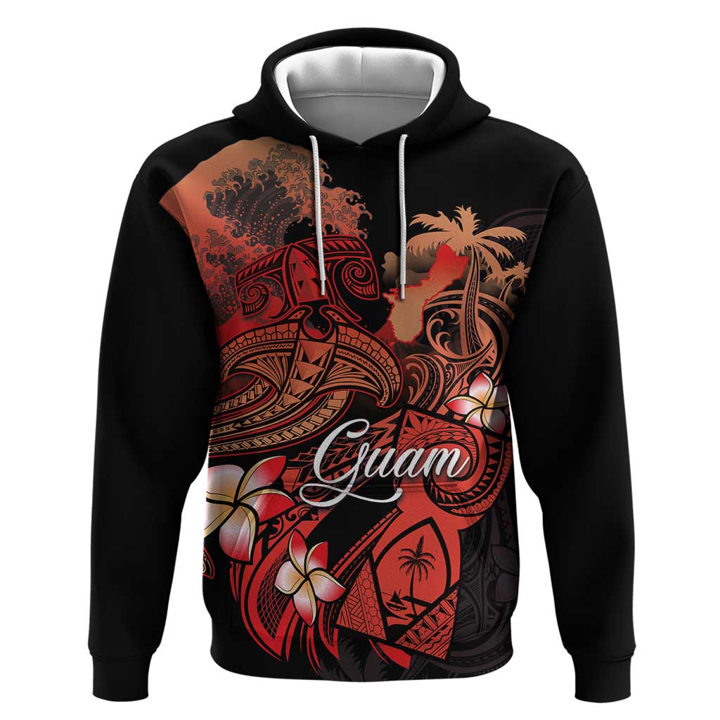 Guam Tribal Chamorro Zip Hoodie Polynesian Shark with Plumeria and Sea Vibe LT03 Pullover Hoodie Black - Polynesian Pride