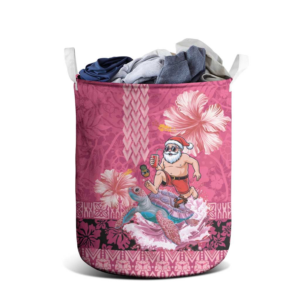 Hawaii Mele Kalikimaka Laundry Basket Funny Santa with Tribal Tattoos Kakau Pink Color LT03 - Polynesian Pride
