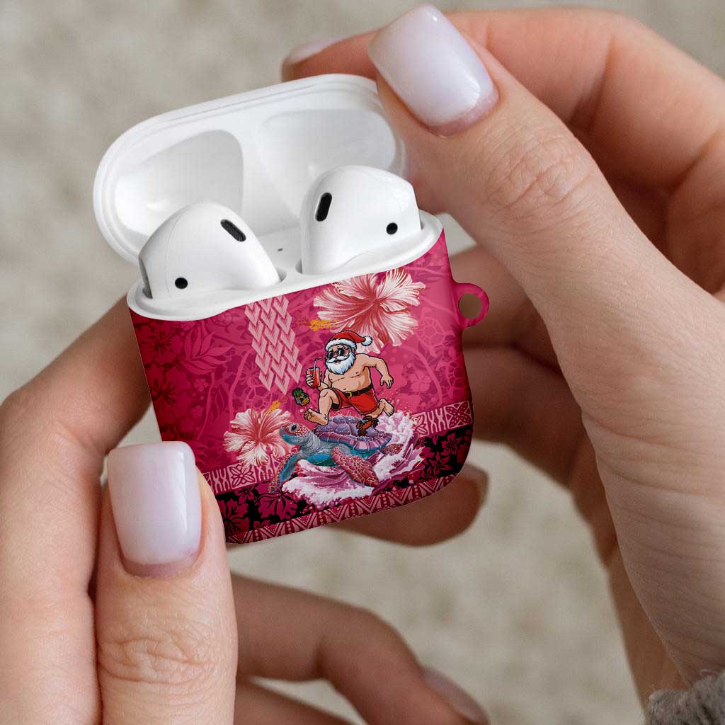Hawaii Mele Kalikimaka AirPods Case Funny Santa with Tribal Tattoos Kakau Pink Color LT03 - Polynesian Pride
