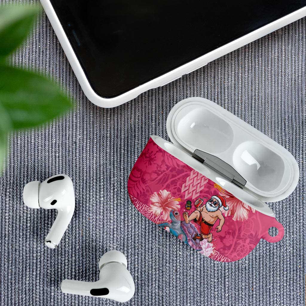 Hawaii Mele Kalikimaka AirPods Case Funny Santa with Tribal Tattoos Kakau Pink Color LT03 - Polynesian Pride