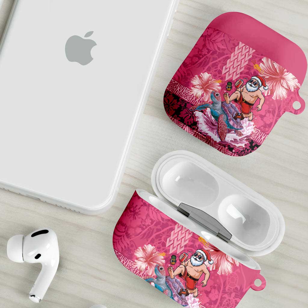 Hawaii Mele Kalikimaka AirPods Case Funny Santa with Tribal Tattoos Kakau Pink Color LT03 - Polynesian Pride