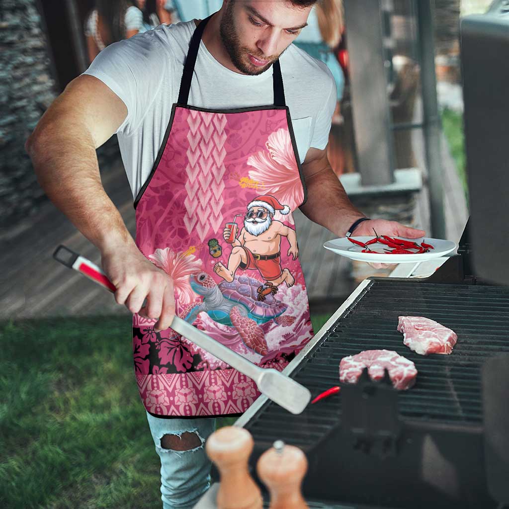 Hawaii Mele Kalikimaka Apron Funny Santa with Tribal Tattoos Kakau Pink Color LT03 - Polynesian Pride