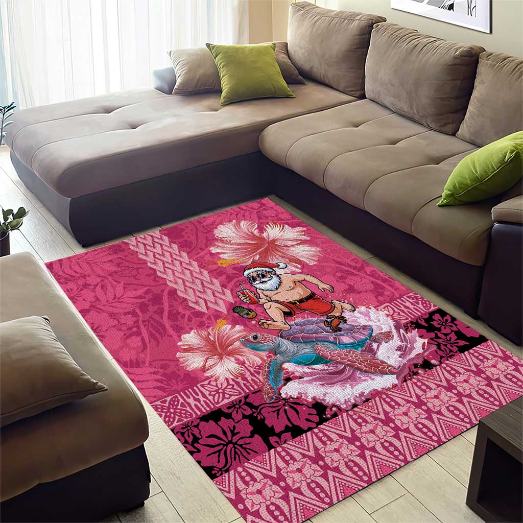 Hawaii Mele Kalikimaka Area Rug Funny Santa with Tribal Tattoos Kakau Pink Color LT03 - Polynesian Pride
