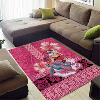 Hawaii Mele Kalikimaka Area Rug Funny Santa with Tribal Tattoos Kakau Pink Color LT03 - Polynesian Pride