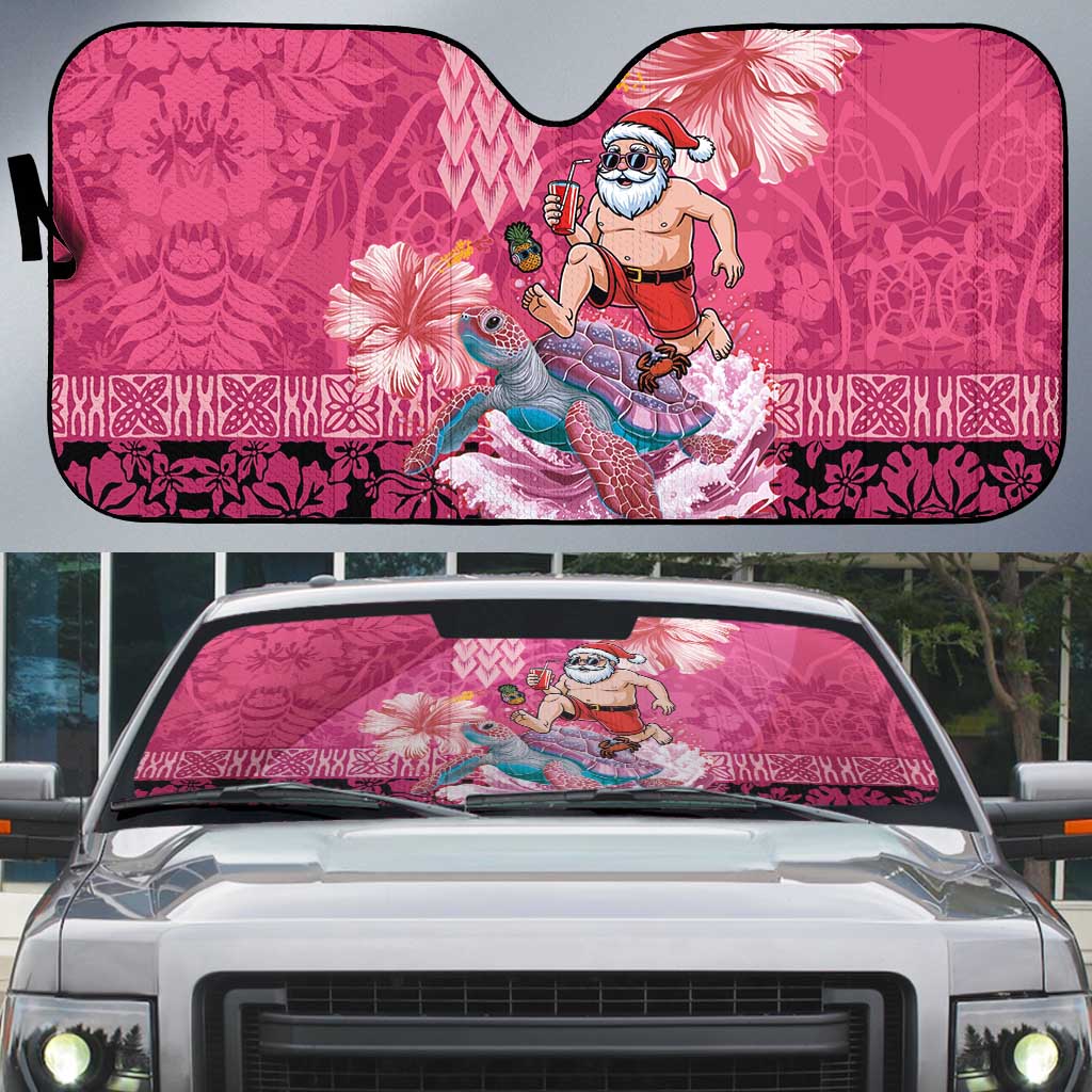 Hawaii Mele Kalikimaka Auto Sun Shade Funny Santa with Tribal Tattoos Kakau Pink Color LT03 Pink - Polynesian Pride