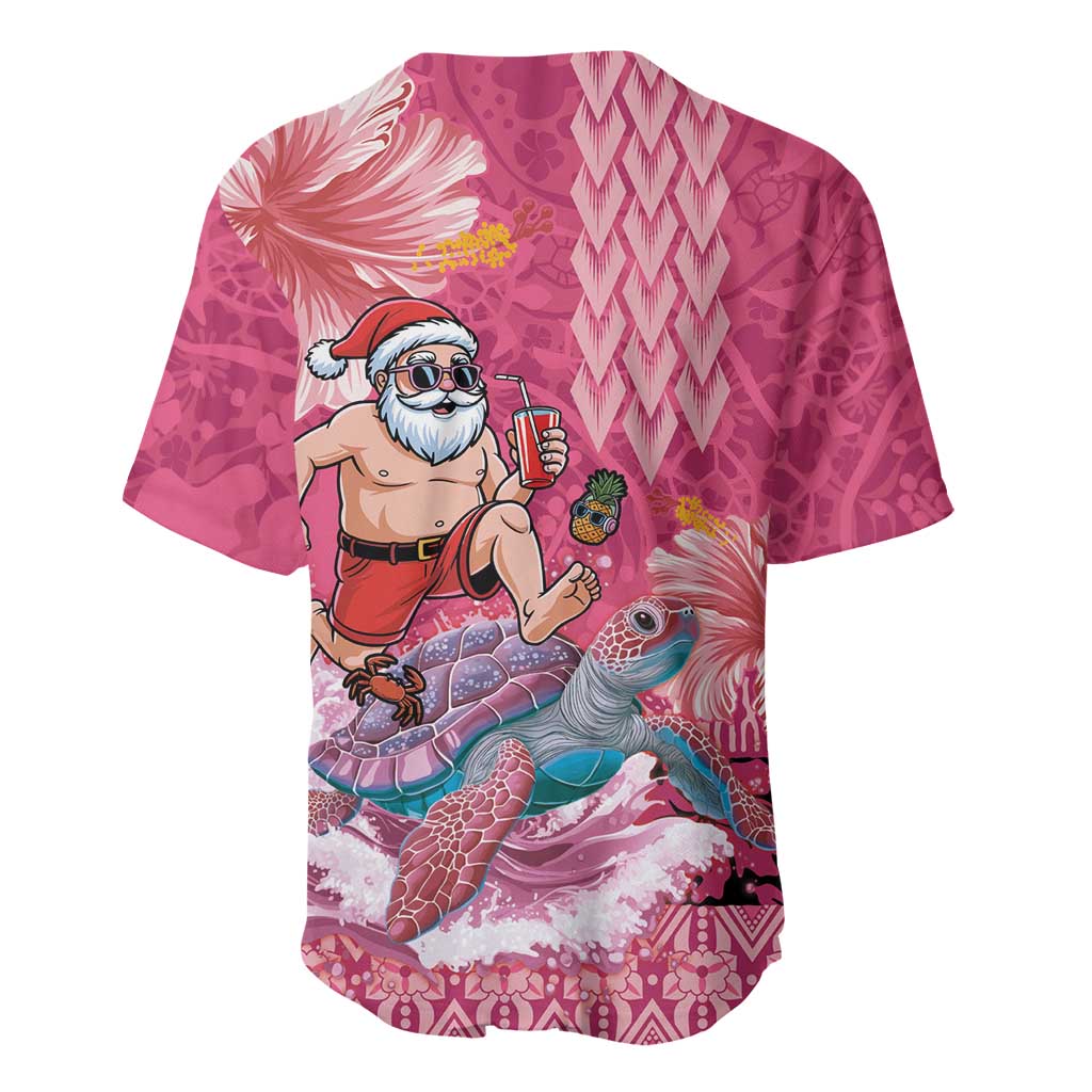 Hawaii Mele Kalikimaka Baseball Jersey Funny Santa with Tribal Tattoos Kakau Pink Color LT03 - Polynesian Pride