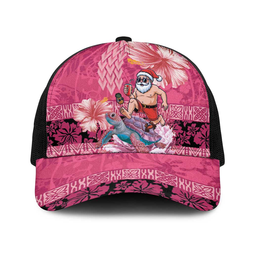 Hawaii Mele Kalikimaka Baseball Net Cap Funny Santa with Tribal Tattoos Kakau Pink Color - Polynesian Pride