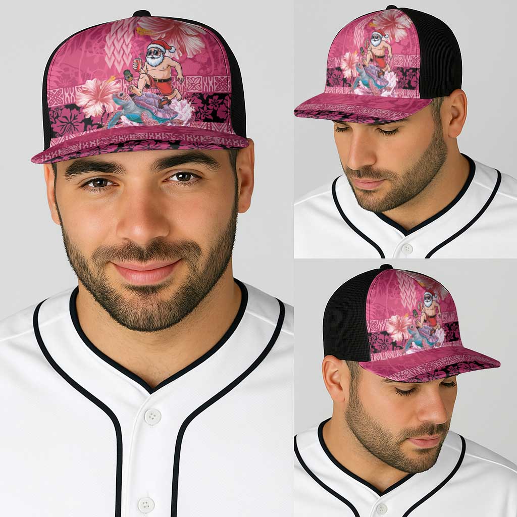 Hawaii Mele Kalikimaka Baseball Net Cap Funny Santa with Tribal Tattoos Kakau Pink Color LT03 - Polynesian Pride