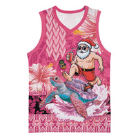 Hawaii Mele Kalikimaka Basketball Jersey Funny Santa with Tribal Tattoos Kakau Pink Color LT03 Unisex Pink - Polynesian Pride