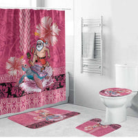 Hawaii Mele Kalikimaka Bathroom Set Funny Santa with Tribal Tattoos Kakau Pink Color LT03 Bathroom Set (4 pcs) Pink - Polynesian Pride