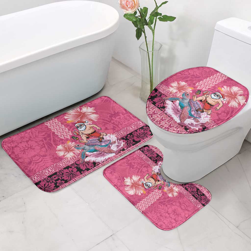 Hawaii Mele Kalikimaka Bathroom Set Funny Santa with Tribal Tattoos Kakau Pink Color LT03 - Polynesian Pride