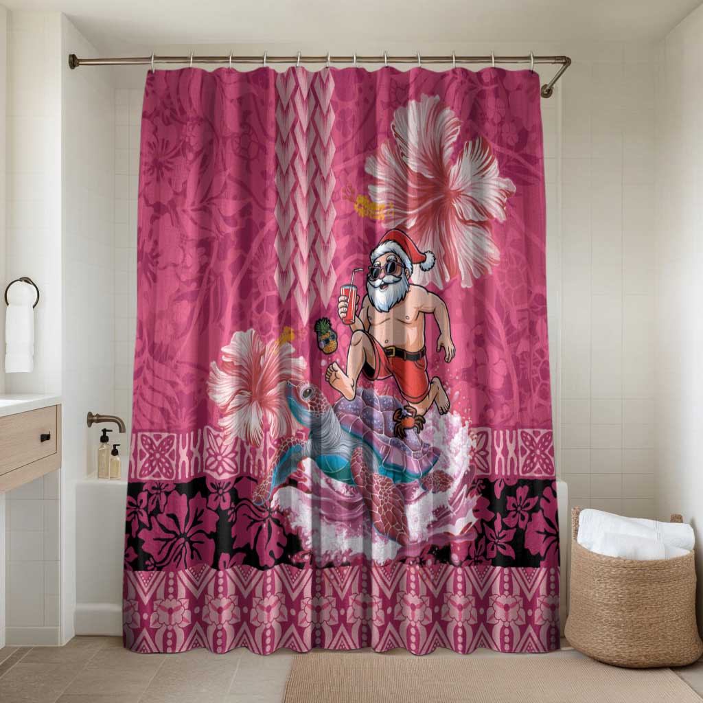 Hawaii Mele Kalikimaka Bathroom Set Funny Santa with Tribal Tattoos Kakau Pink Color LT03 Shower Curtain Only Pink - Polynesian Pride