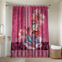 Hawaii Mele Kalikimaka Bathroom Set Funny Santa with Tribal Tattoos Kakau Pink Color LT03 Shower Curtain Only Pink - Polynesian Pride