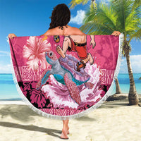 Hawaii Mele Kalikimaka Beach Blanket Funny Santa with Tribal Tattoos Kakau Pink Color LT03 - Polynesian Pride