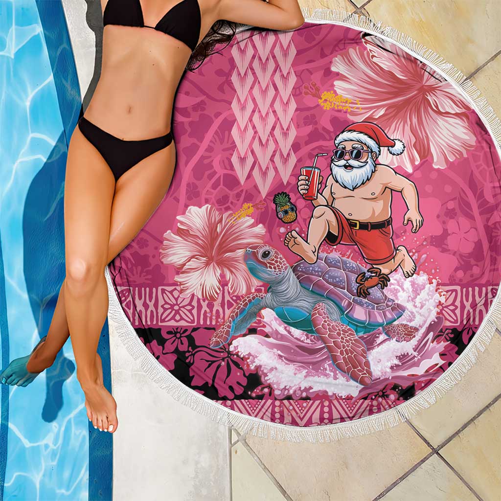 Hawaii Mele Kalikimaka Beach Blanket Funny Santa with Tribal Tattoos Kakau Pink Color LT03 - Polynesian Pride