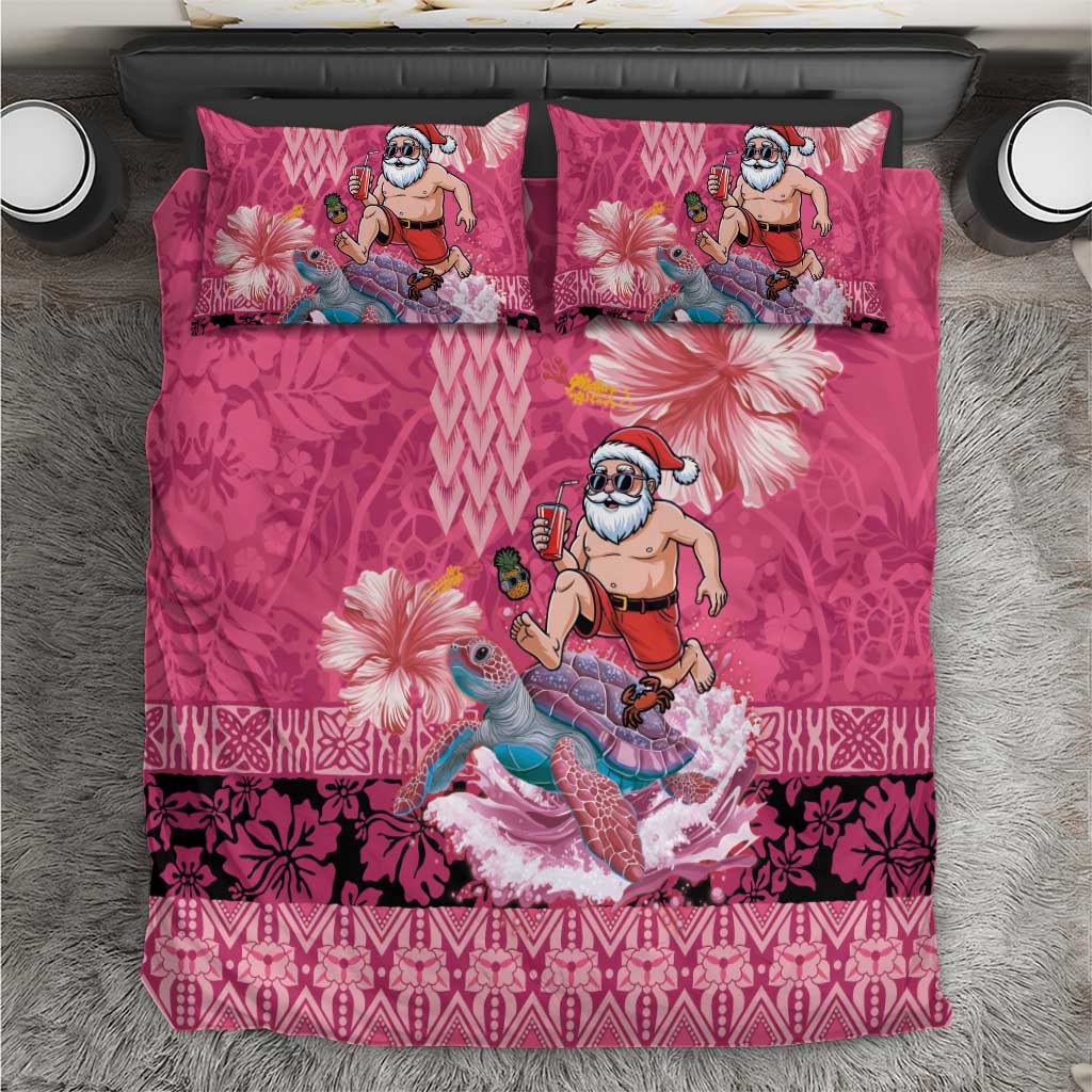 Hawaii Mele Kalikimaka Bedding Set Funny Santa with Tribal Tattoos Kakau Pink Color LT03 Pink - Polynesian Pride