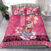 Hawaii Mele Kalikimaka Bedding Set Funny Santa with Tribal Tattoos Kakau Pink Color LT03 - Polynesian Pride