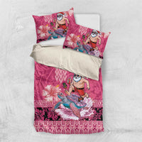 Hawaii Mele Kalikimaka Bedding Set Funny Santa with Tribal Tattoos Kakau Pink Color LT03 US Twin 172cm x 218cm Pink - Polynesian Pride