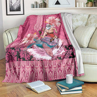 Hawaii Mele Kalikimaka Blanket Funny Santa with Tribal Tattoos Kakau Pink Color LT03 Pink - Polynesian Pride