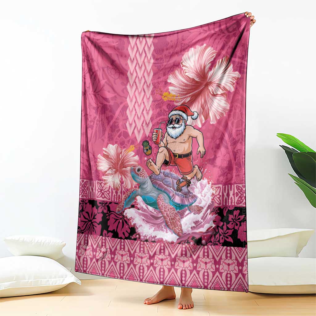 Hawaii Mele Kalikimaka Blanket Funny Santa with Tribal Tattoos Kakau Pink Color LT03 - Polynesian Pride