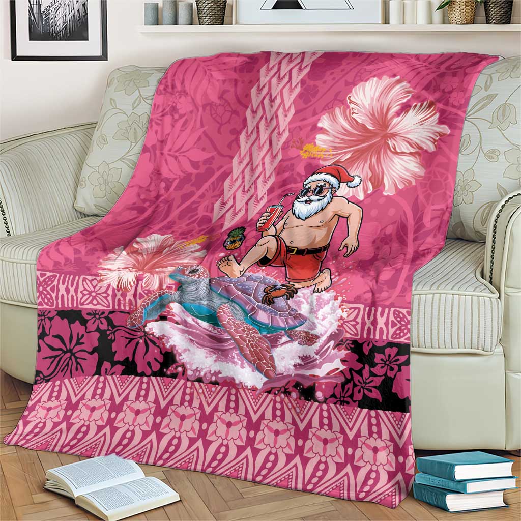 Hawaii Mele Kalikimaka Blanket Funny Santa with Tribal Tattoos Kakau Pink Color LT03 - Polynesian Pride