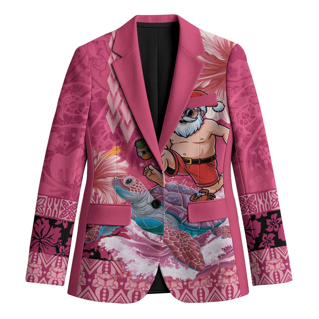 Hawaii Mele Kalikimaka Blazer Funny Santa with Tribal Tattoos Kakau Pink Color LT03 Unisex Pink - Polynesian Pride
