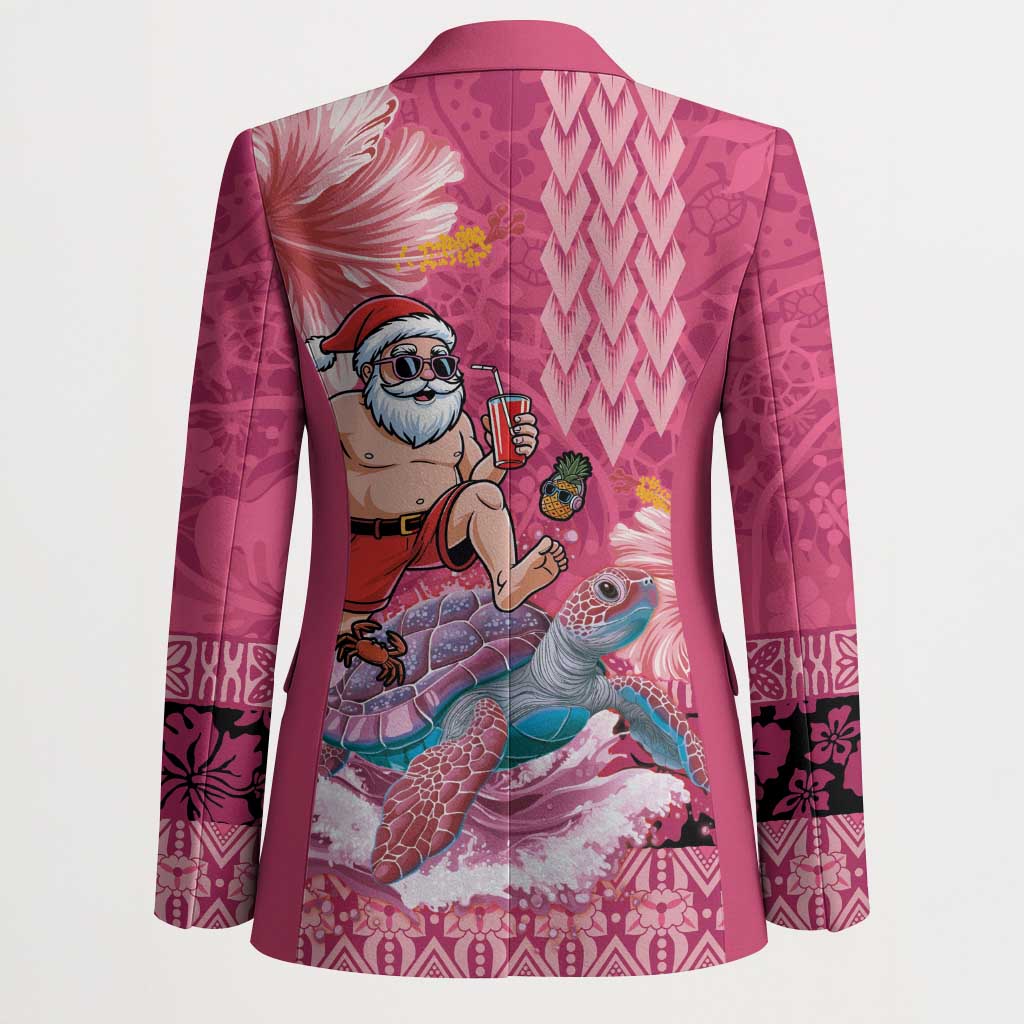 Hawaii Mele Kalikimaka Blazer Funny Santa with Tribal Tattoos Kakau Pink Color LT03 - Polynesian Pride