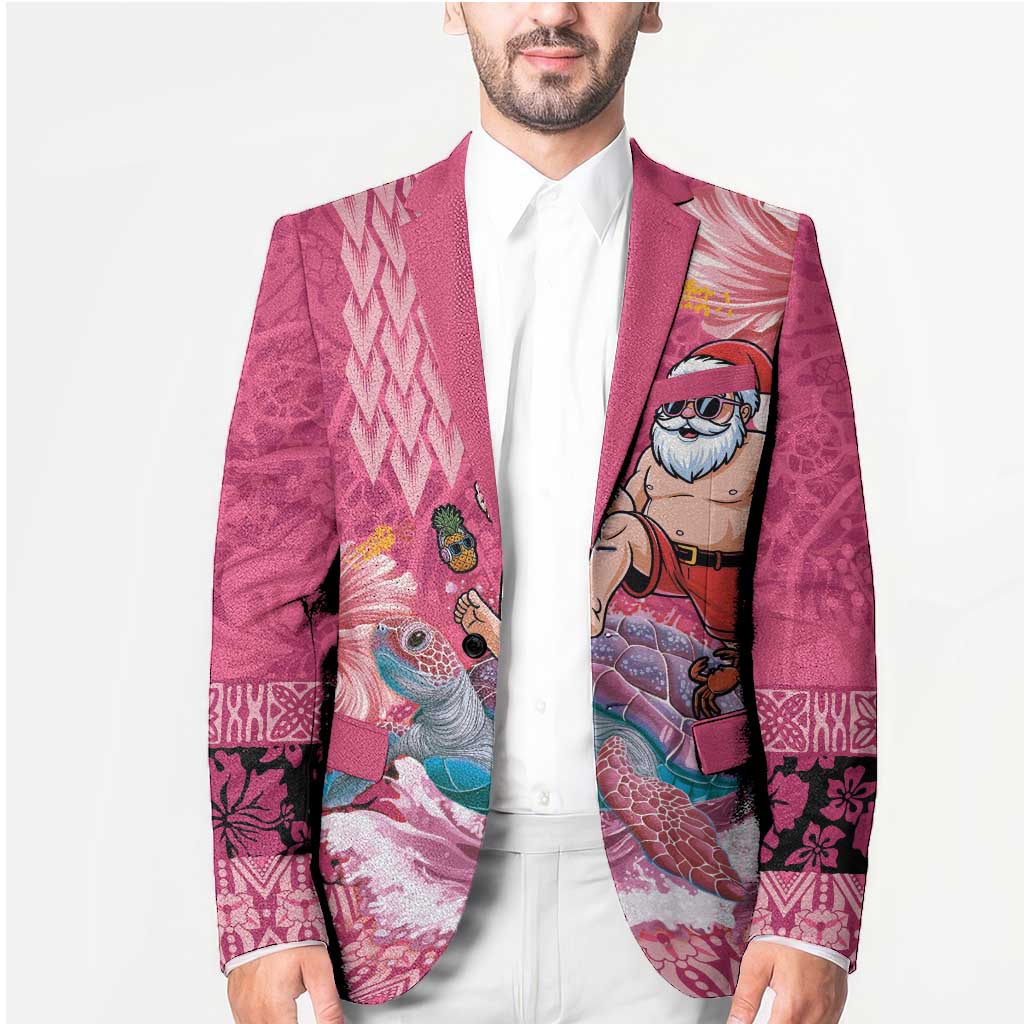 Hawaii Mele Kalikimaka Blazer Funny Santa with Tribal Tattoos Kakau Pink Color LT03 - Polynesian Pride