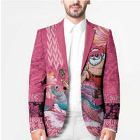Hawaii Mele Kalikimaka Blazer Funny Santa with Tribal Tattoos Kakau Pink Color LT03 - Polynesian Pride