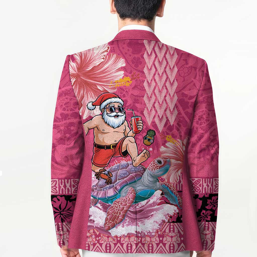 Hawaii Mele Kalikimaka Blazer Funny Santa with Tribal Tattoos Kakau Pink Color LT03 - Polynesian Pride