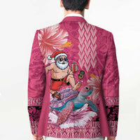 Hawaii Mele Kalikimaka Blazer Funny Santa with Tribal Tattoos Kakau Pink Color LT03 - Polynesian Pride