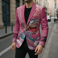Hawaii Mele Kalikimaka Blazer Funny Santa with Tribal Tattoos Kakau Pink Color LT03 - Polynesian Pride