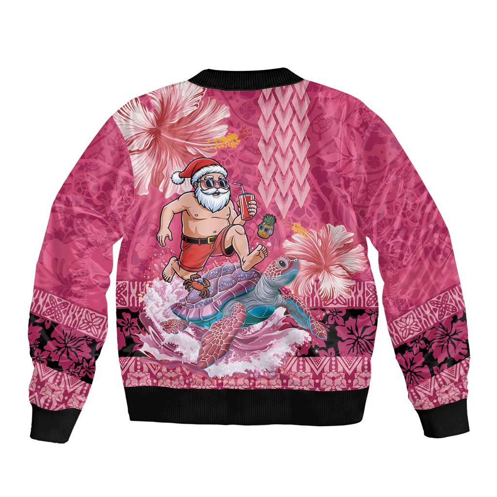 Hawaii Mele Kalikimaka Bomber Jacket Funny Santa with Tribal Tattoos Kakau Pink Color LT03 - Polynesian Pride