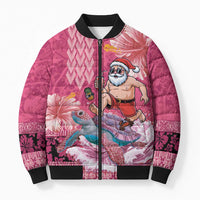 Hawaii Mele Kalikimaka Bomber Puffer Jacket Funny Santa with Tribal Tattoos Kakau Pink Color LT03 Unisex Pink - Polynesian Pride