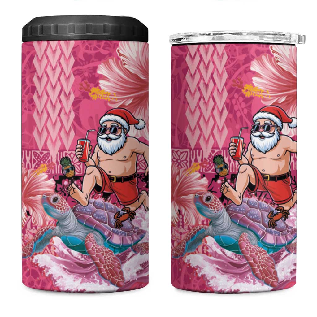 Hawaii Mele Kalikimaka 4 in 1 Can Cooler Tumbler Funny Santa with Tribal Tattoos Kakau Pink Color LT03 One Size: 16 oz Pink - Polynesian Pride