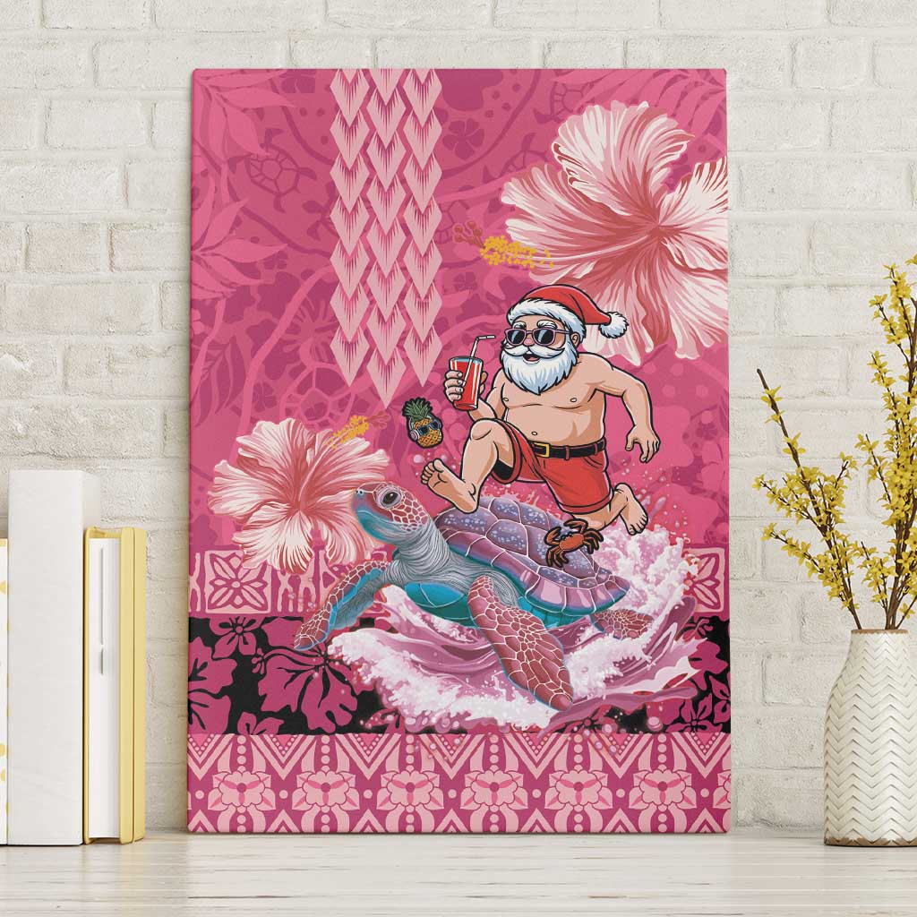Hawaii Mele Kalikimaka Canvas Wall Art Funny Santa with Tribal Tattoos Kakau Pink Color LT03 Without Frame Pink - Polynesian Pride