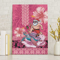 Hawaii Mele Kalikimaka Canvas Wall Art Funny Santa with Tribal Tattoos Kakau Pink Color LT03 Without Frame Pink - Polynesian Pride