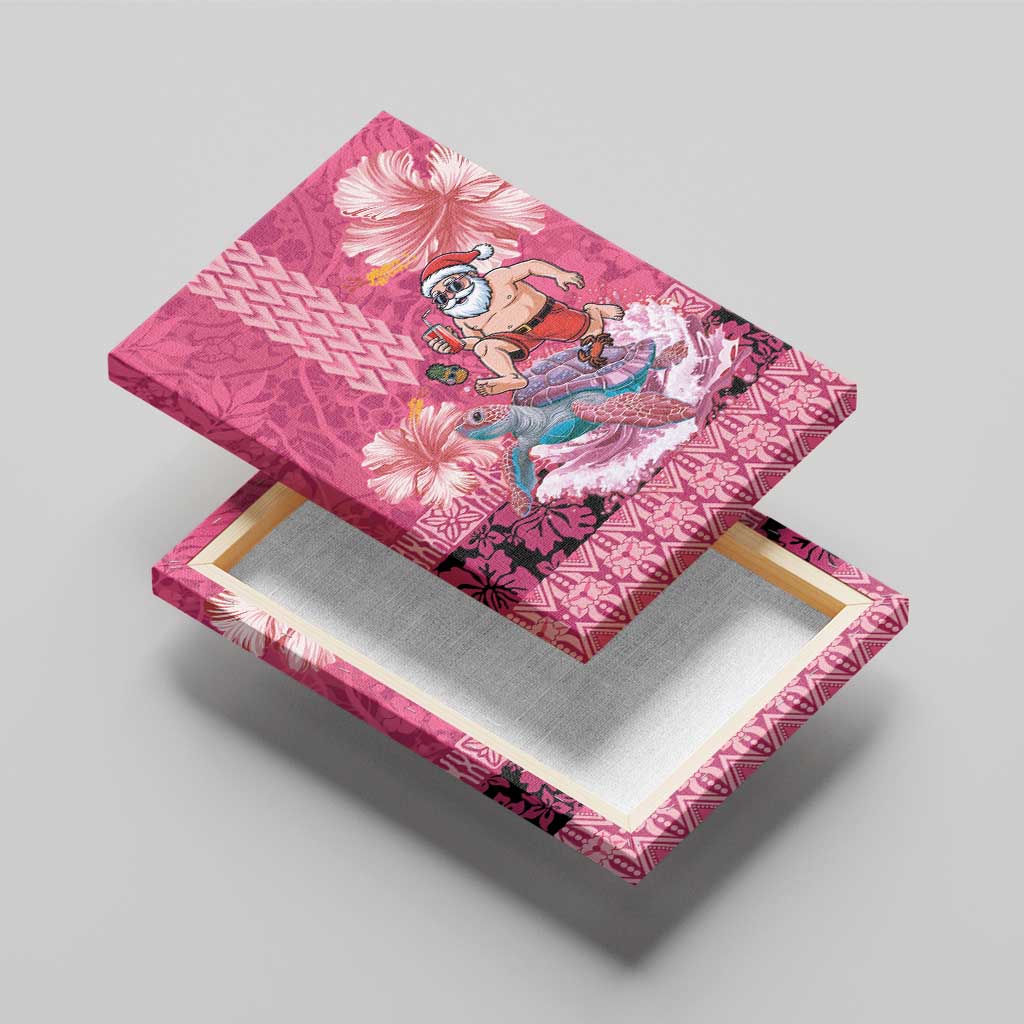 Hawaii Mele Kalikimaka Canvas Wall Art Funny Santa with Tribal Tattoos Kakau Pink Color LT03 - Polynesian Pride