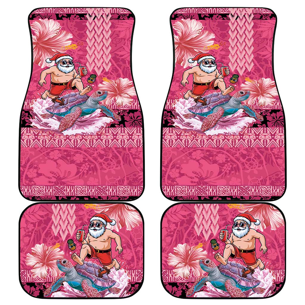 Hawaii Mele Kalikimaka Car Mats Funny Santa with Tribal Tattoos Kakau Pink Color LT03 - Polynesian Pride