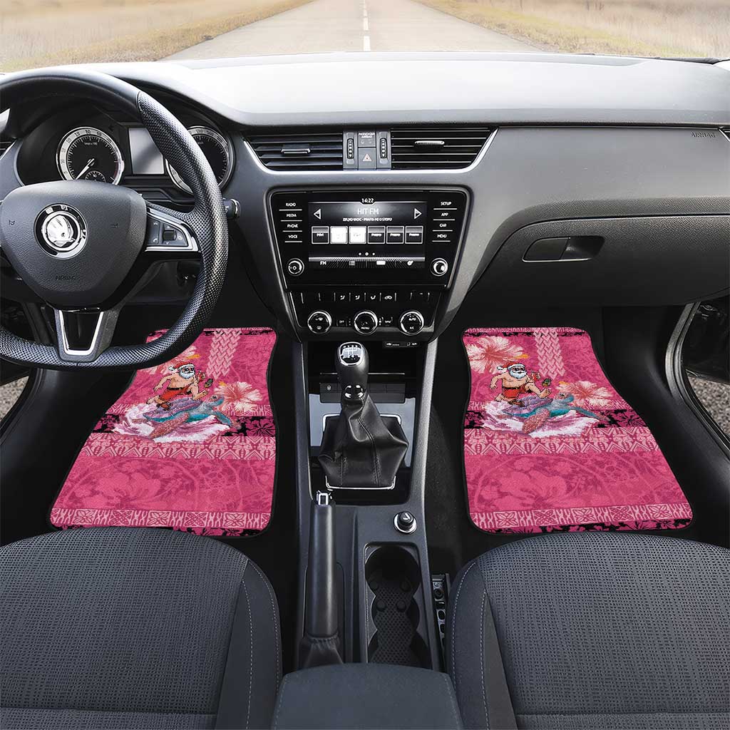 Hawaii Mele Kalikimaka Car Mats Funny Santa with Tribal Tattoos Kakau Pink Color LT03 Set 2pcs - Front Pink - Polynesian Pride