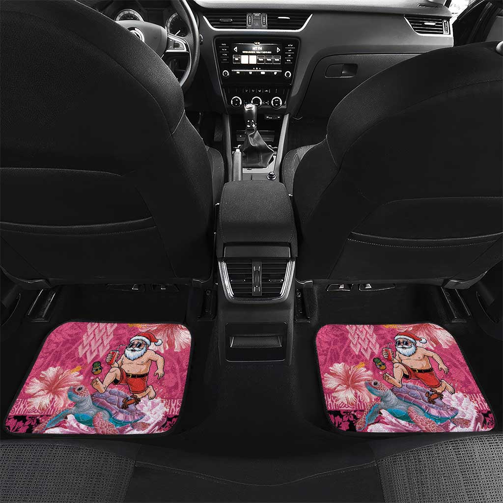 Hawaii Mele Kalikimaka Car Mats Funny Santa with Tribal Tattoos Kakau Pink Color LT03 Set 2pcs - Back Pink - Polynesian Pride