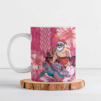 Hawaii Mele Kalikimaka Ceramic Mug Funny Santa with Tribal Tattoos Kakau Pink Color LT03 Pink - Polynesian Pride