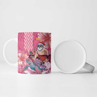 Hawaii Mele Kalikimaka Ceramic Mug Funny Santa with Tribal Tattoos Kakau Pink Color LT03 - Polynesian Pride