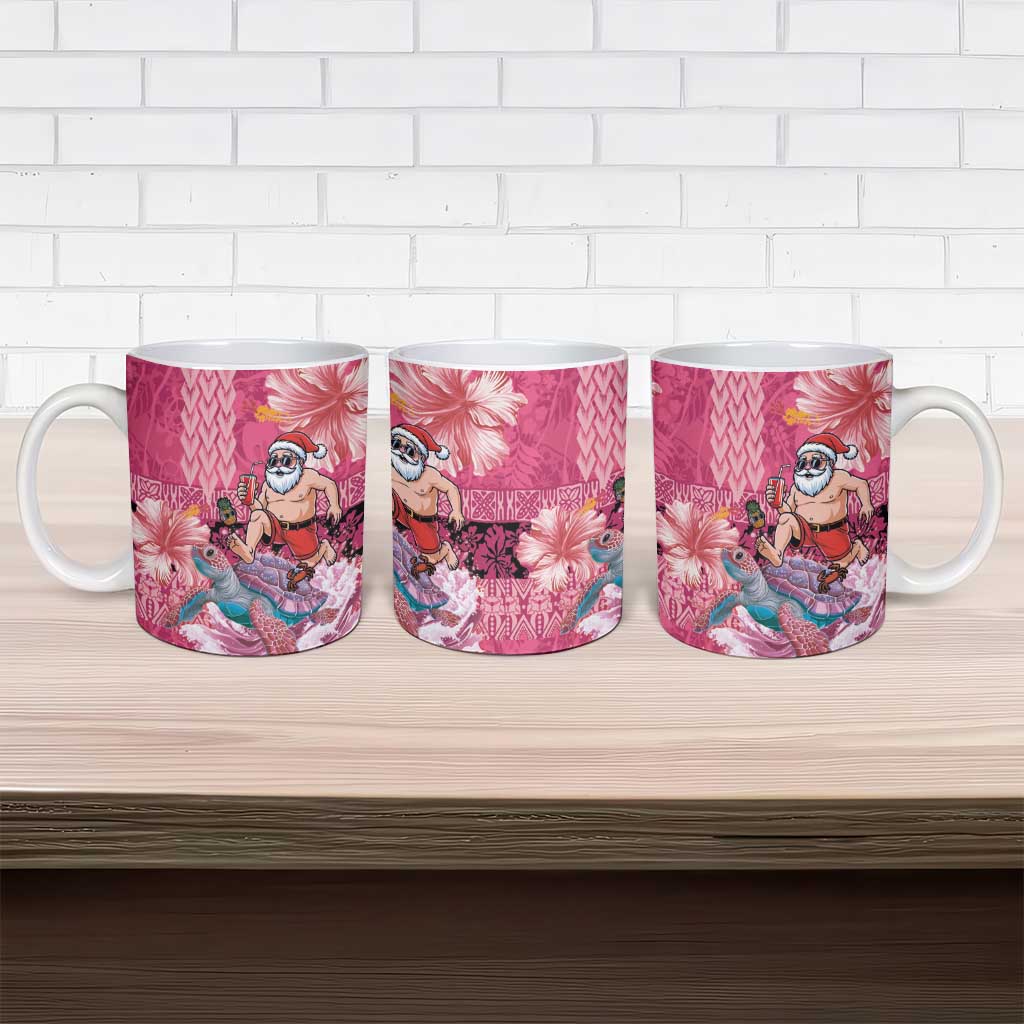 Hawaii Mele Kalikimaka Ceramic Mug Funny Santa with Tribal Tattoos Kakau Pink Color LT03 - Polynesian Pride