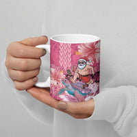 Hawaii Mele Kalikimaka Ceramic Mug Funny Santa with Tribal Tattoos Kakau Pink Color LT03 - Polynesian Pride