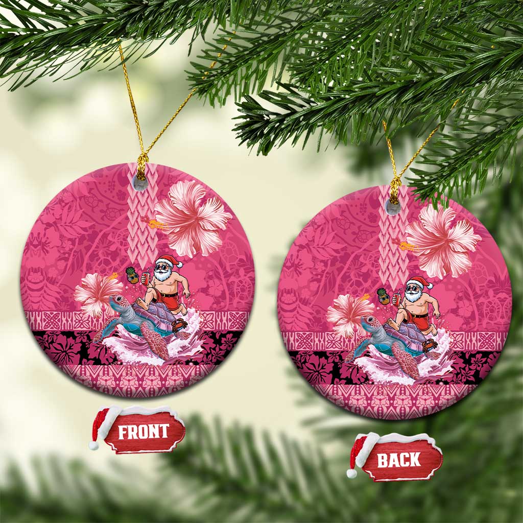 Hawaii Mele Kalikimaka Ceramic Ornament Funny Santa with Tribal Tattoos Kakau Pink Color LT03 Circle Pink - Polynesian Pride