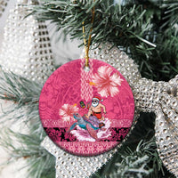 Hawaii Mele Kalikimaka Ceramic Ornament Funny Santa with Tribal Tattoos Kakau Pink Color LT03 - Polynesian Pride